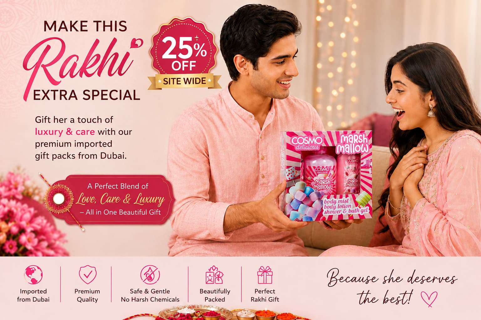 Premium Rakhi Gift Pack — Luxury cosmetics imported from Dubai